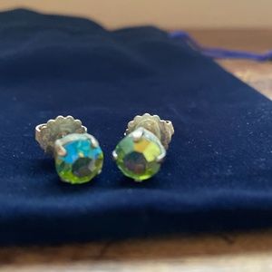 silver studs with green-stone accent